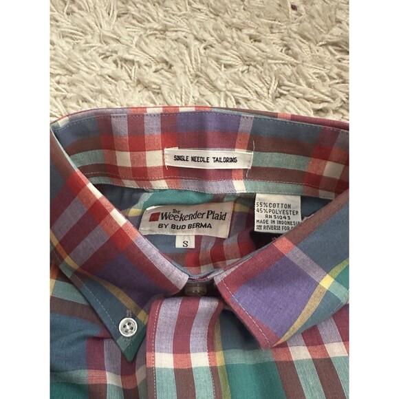 NWOT Vintage Weekender Plaid By Bud Berma Button Up Shirt Men’s Small - Picture 4 of 5